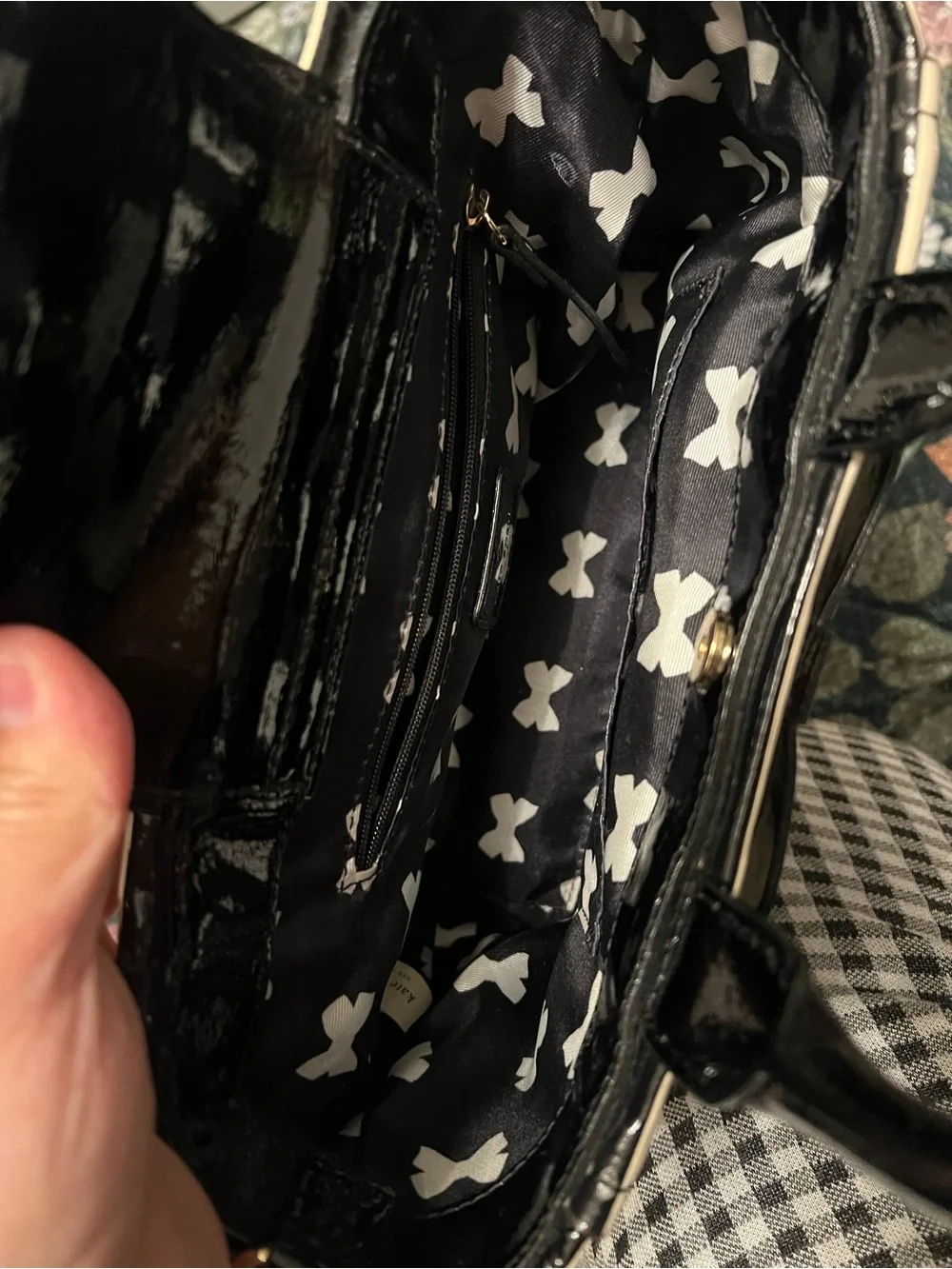 Kate Spade Black and White Striped Patent Leather Tote